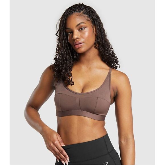 gymshark mesh sports bra soft brown scoop neck cup details training gym size M - Picture 1 of 8